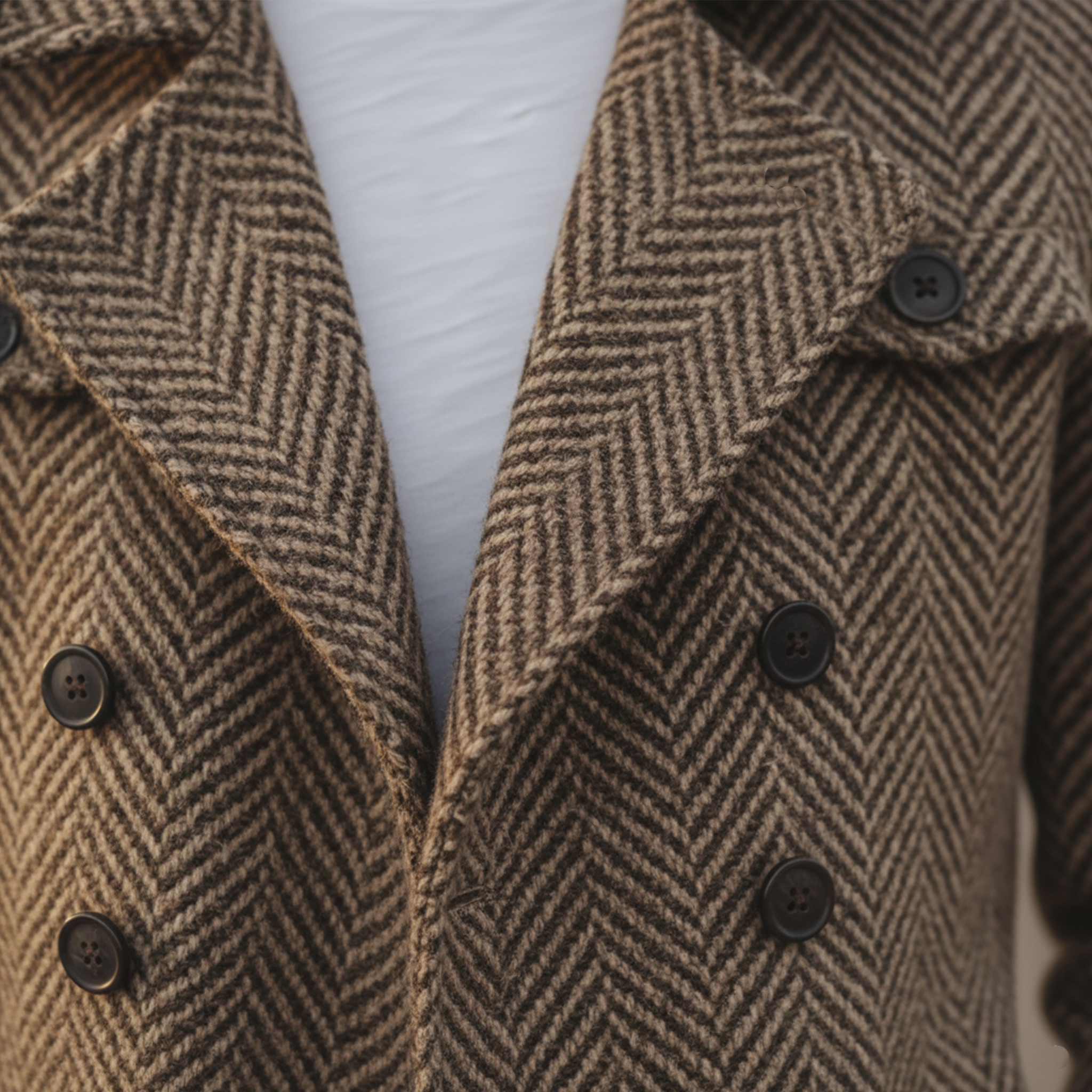 Men's Classic Vintage Western Style Faux Herringbone Wool Double Breasted Jacket MTA2547I6K