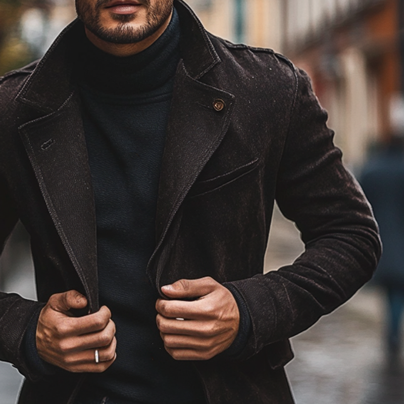 Men's Slim-fit Lapel Faux Suede Single-breasted Mid-length Coat MTA2826I1X