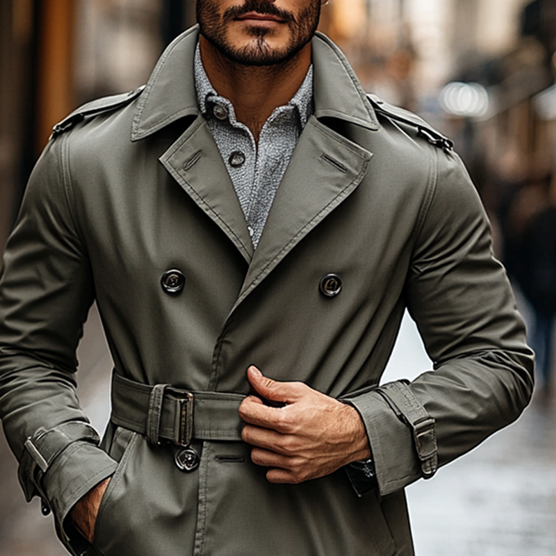 Men's Casual Double-Breasted Mid-Length Trench Coat MTA3056J6X