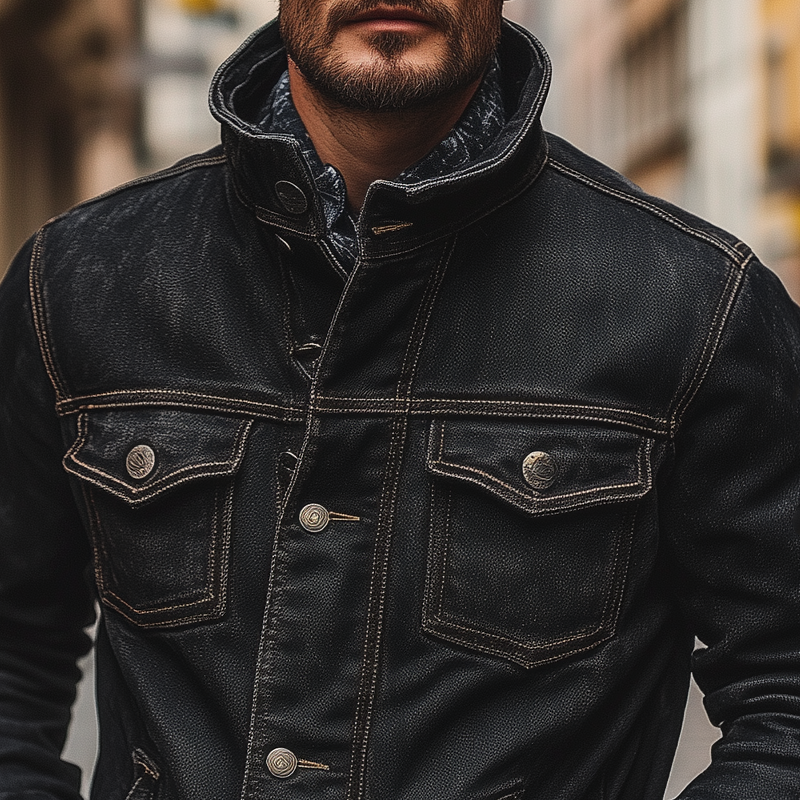 Men's Vintage Washed Multi-pocket Denim Jacket MTA2509H0X