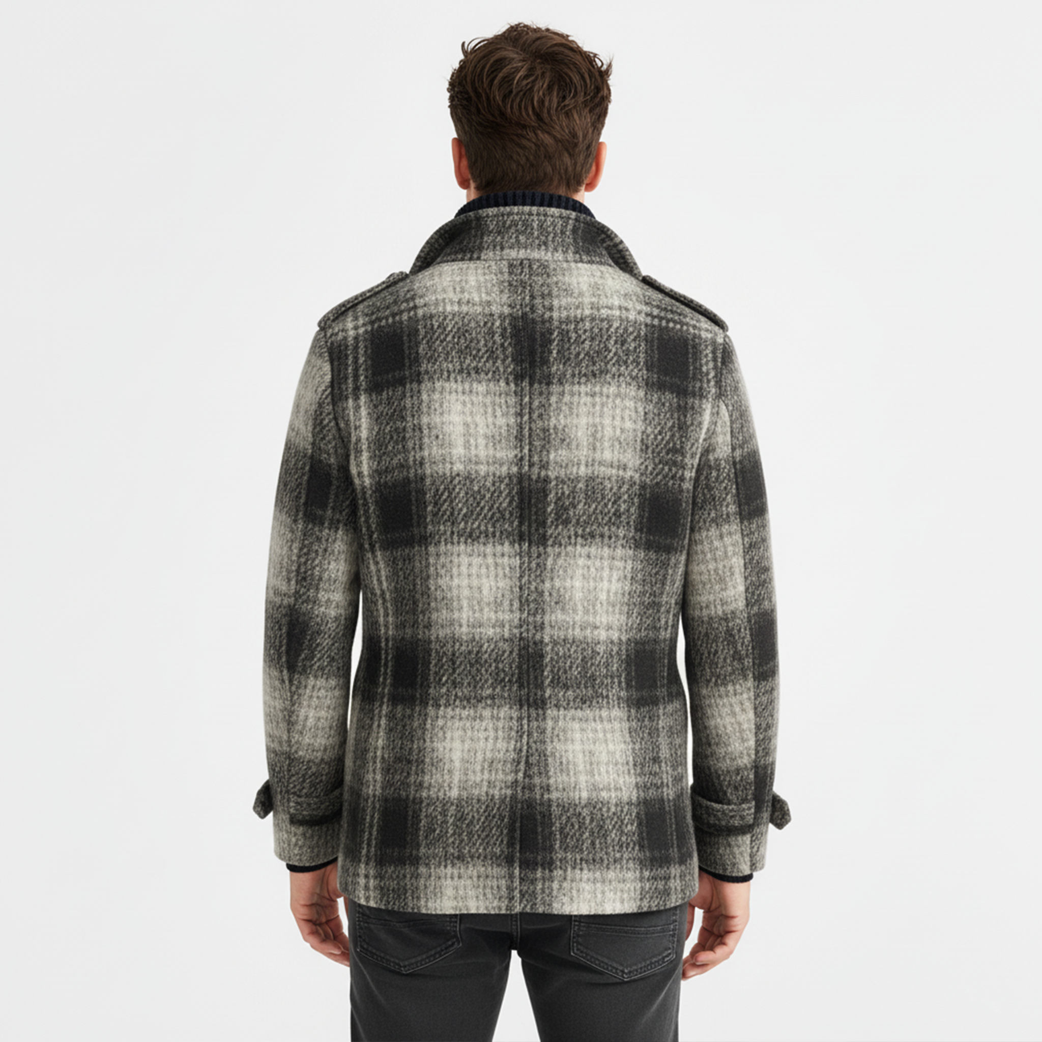 Men's Classic Light Business Lapel Double-breasted Faux Plaid Wool Jacket MTA3017I8K