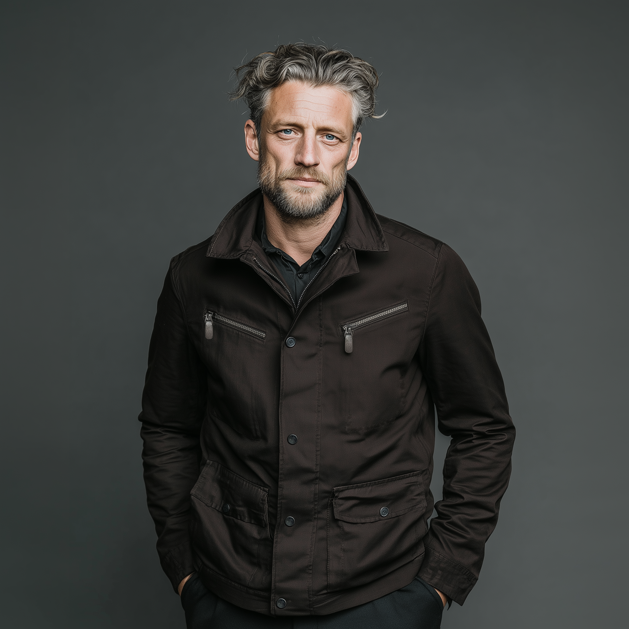 Men's Classic Casual Stand Collar Zippered Cotton Blend Multi-Pocket Jacket MTA1433J3K