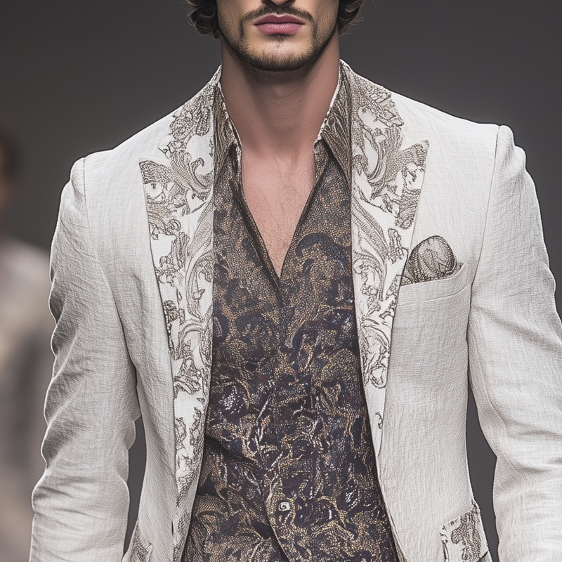 Men's Vintage Graphic Stitching Peak Lapel Two Buttons Blazer MTA0685H9Z