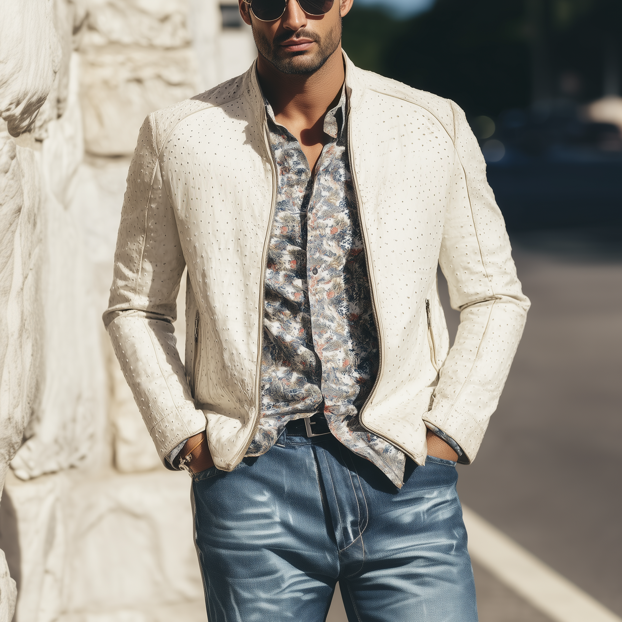 Men's Classic Retro Stand Collar Textured PU Leather Slim Zipper Jacket MTA1518H3K