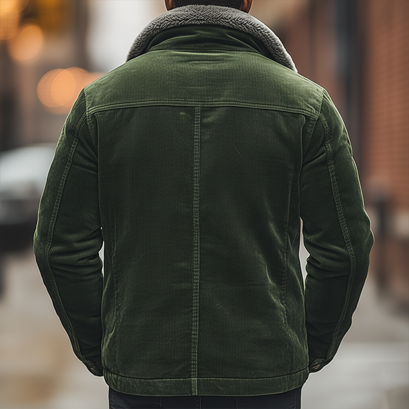 Men's Winter Retro Glossy Corduroy Jacket With Detachable Fur Collar MTA0170K0P