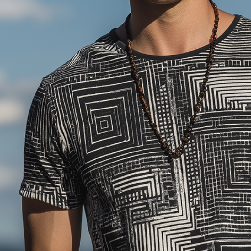 Men's Retro Casual Shabby Mosaic Printed Round Neck Short Sleeve T-Shirt MTA1830G4TO