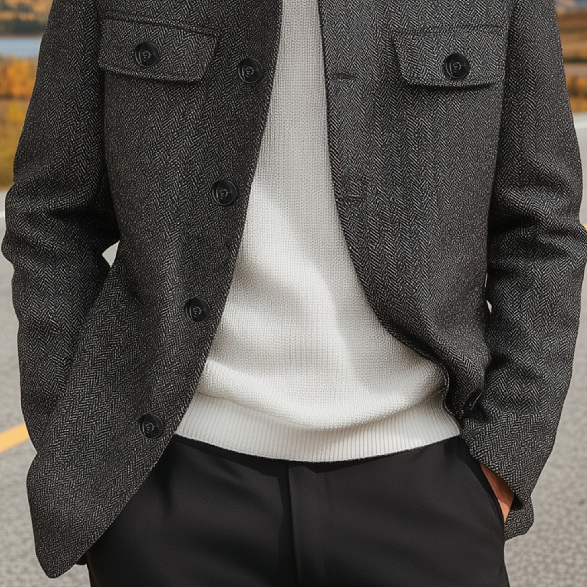 Men's Classic Vintage PU Leather Stand Collar Button Herringbone Jacket MTA1592I2K