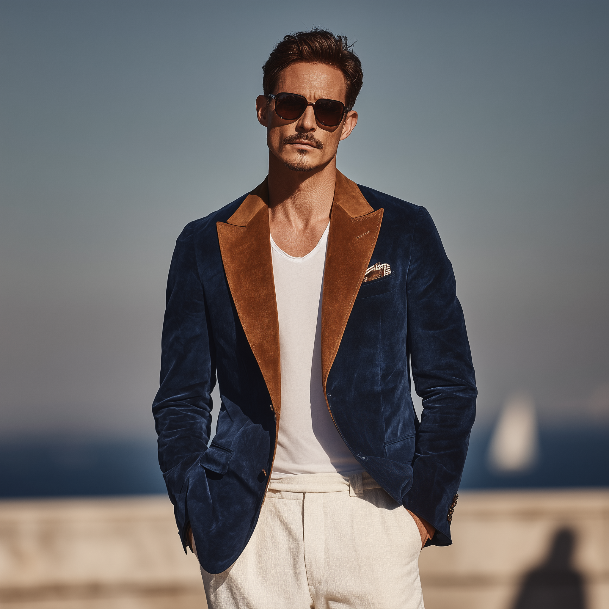 Men's Classic Retro Party-going Contrast Color Stitching Suede Single-breasted Blazer MTA1331H9K