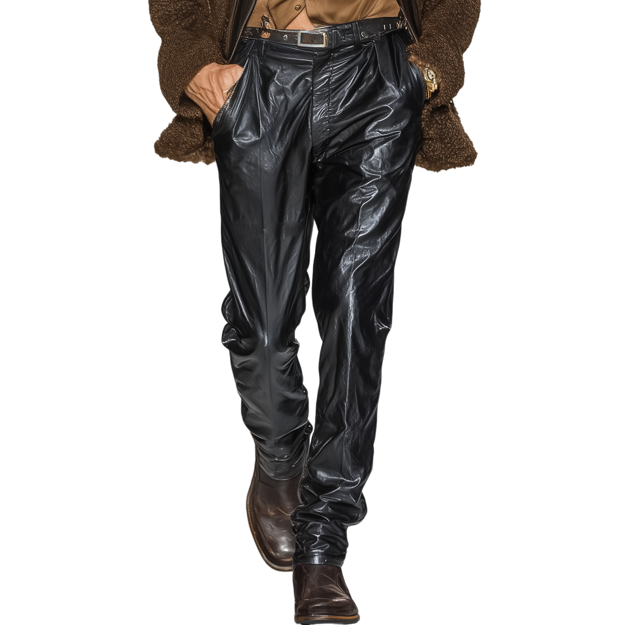 Men's Fashionable Casual Black PU Leather Pants MTA0401K6K