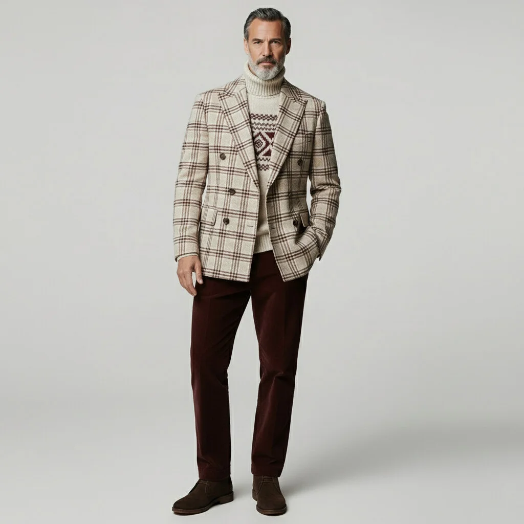 Men's Classic Casual Plaid Faux Wool Double-breasted Blazer MTA1975I5K