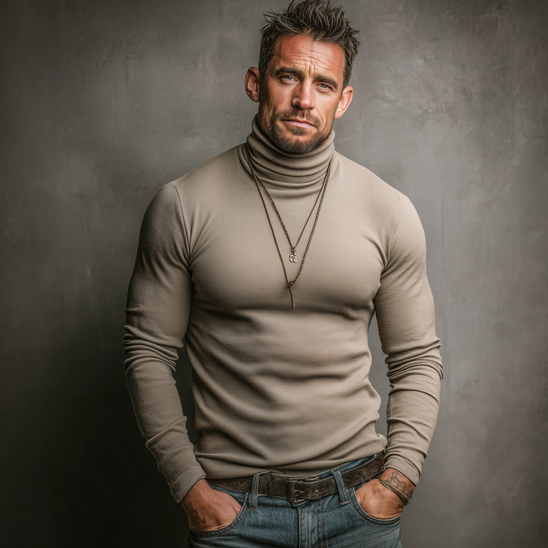 Men's Urban Solid Color Turtleneck Sculpted Fit Knit Sweater MTA1077K2U