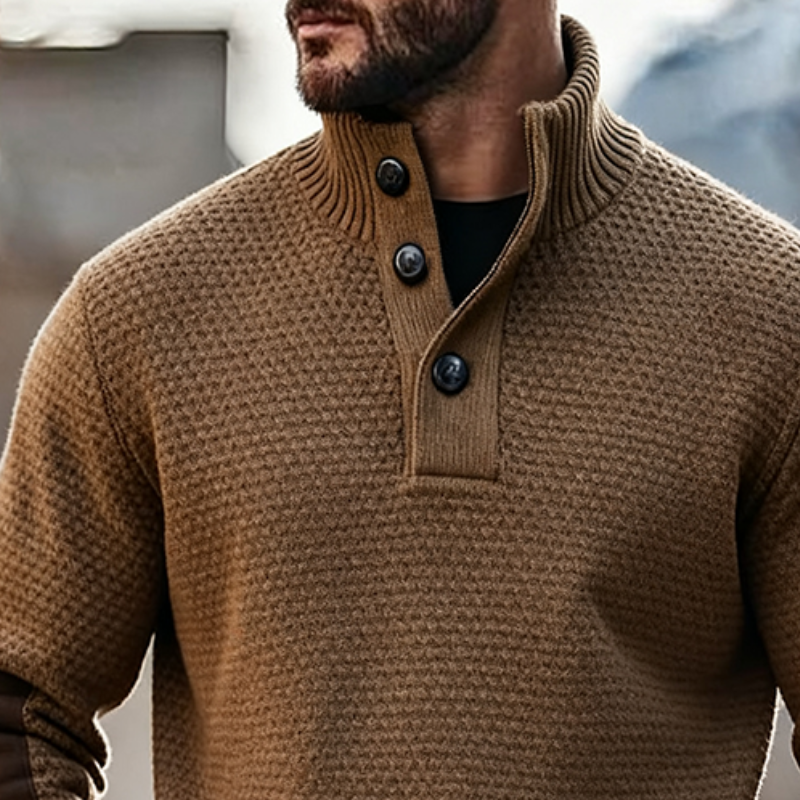 Men's Vintage Casual Knit Stand Collar Button Sweater MTA1585J4TO