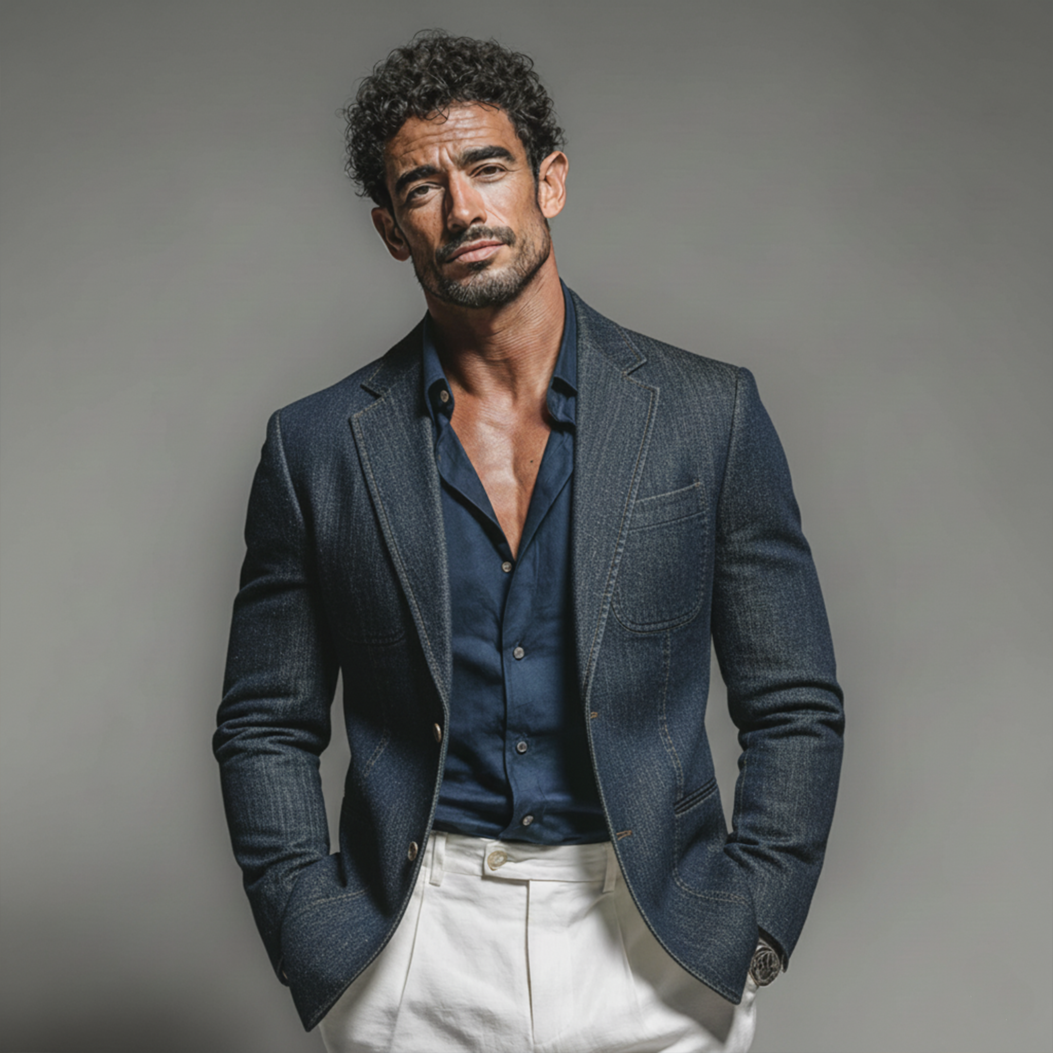 Men's Classic Casual And Business Washed Denim Single-breasted Blazer MTA3063K5K