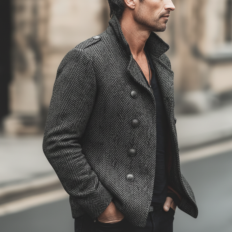 Men's Business Double-breasted Notched Lapel Faux Wool Jacket MTA0112L6U