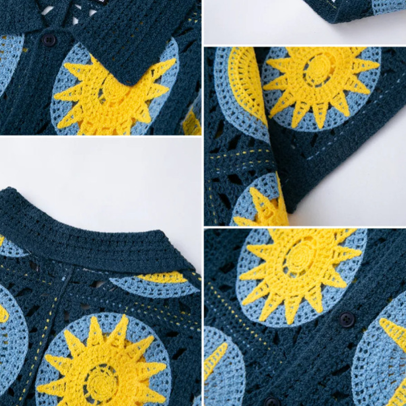 Men's Moon Knit Jacquard Short Sleeve Lapel Shirt MTA3045F5X