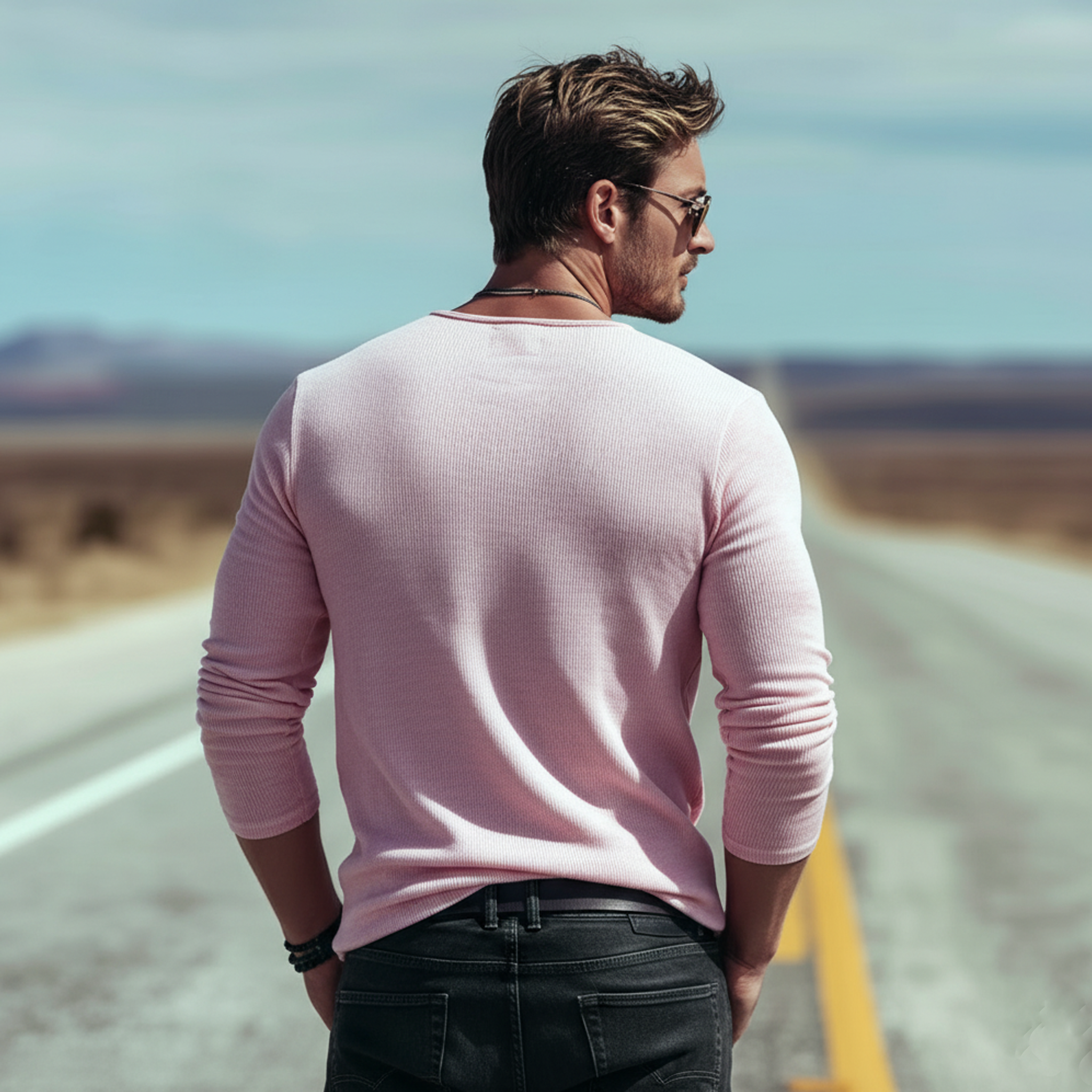 Men's Classic Casual V-neck Cotton Long-sleeved T-shirt MTZ0900A9K