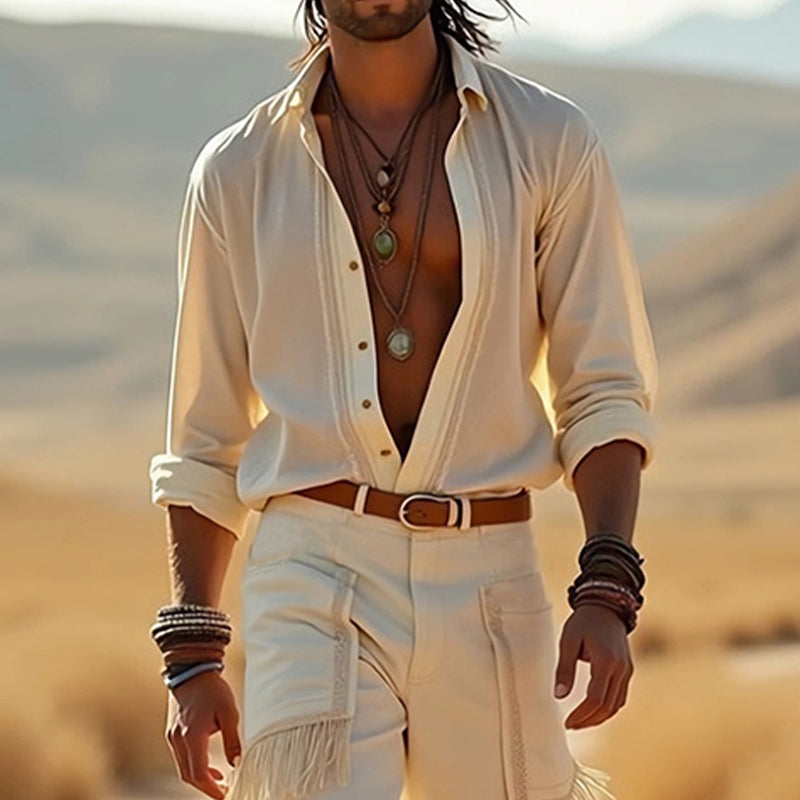 Men's Western Cowboy Style Long Sleeve Shirt Bloomers Set MTA3069D2U