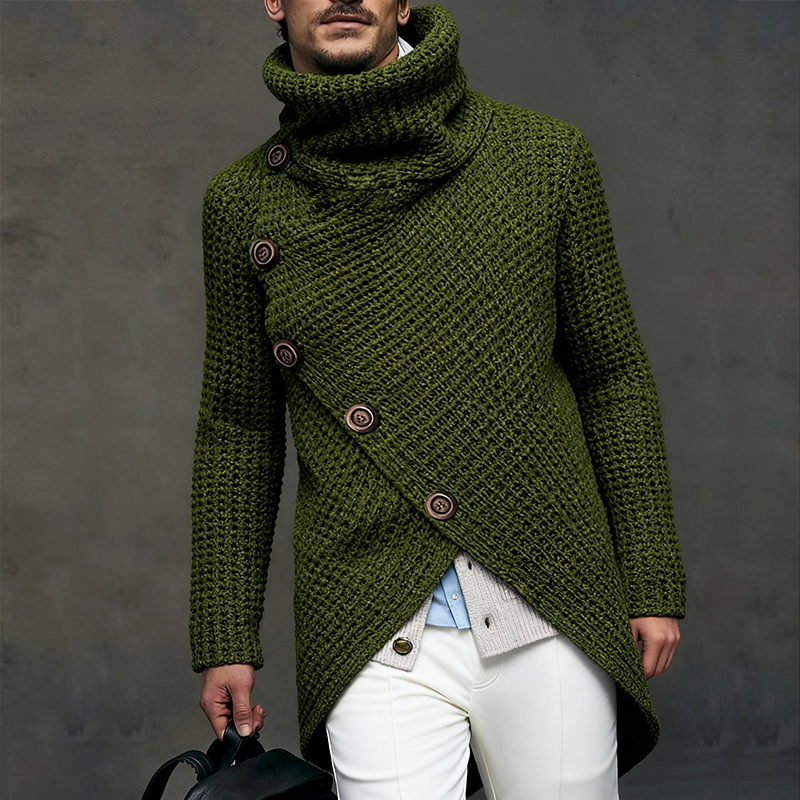 Men's Retro Casual Knitted Button-Up High Neck Mid-Length Sweater MTA0109L4TO