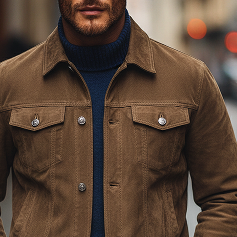 Men's Vintage Faux Suede Lapel Single-Breasted Jacket MTA1178J7X