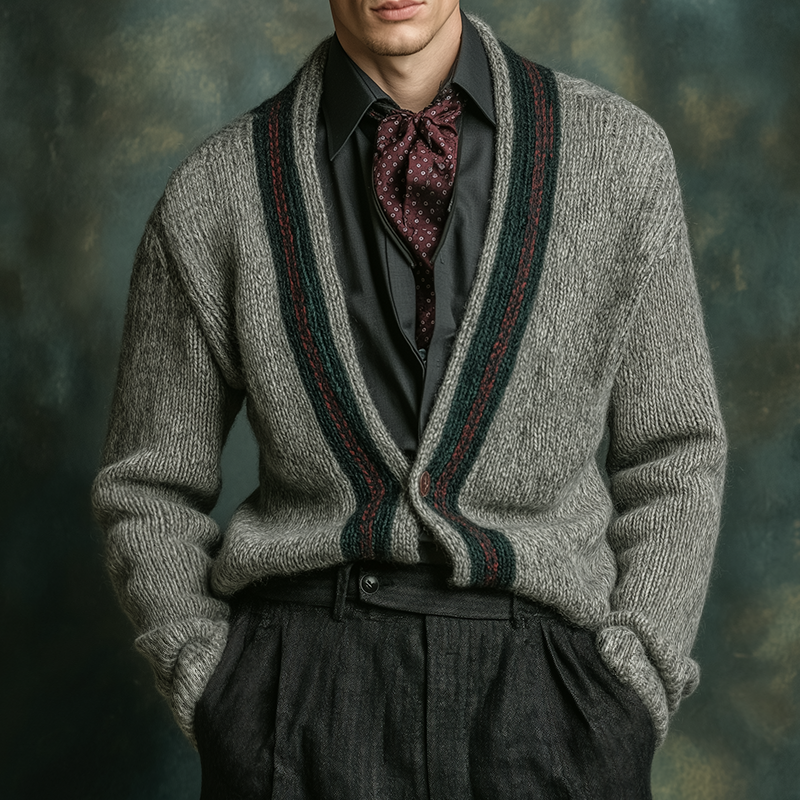 Men's Retro Casual Striped Knit Button-Up Cardigan MTA2875K9TO