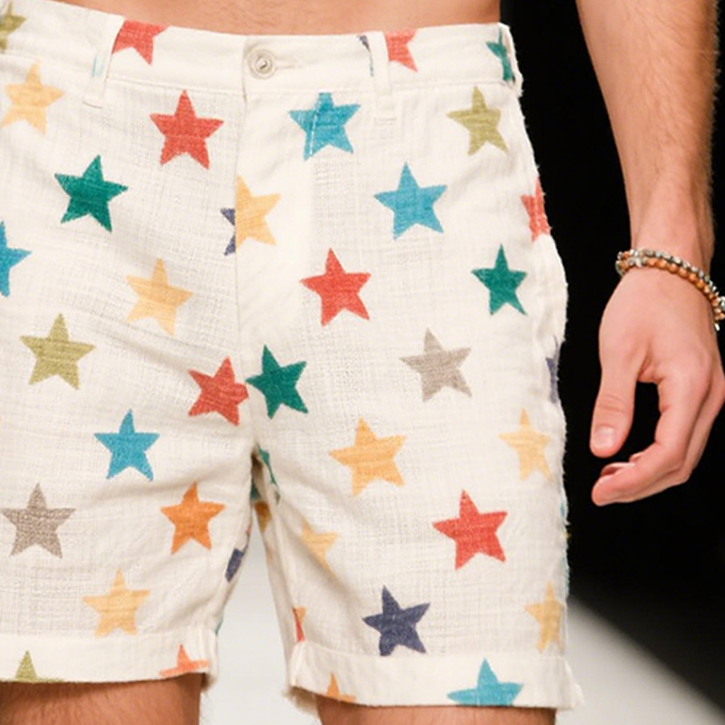 Men's Retro Casual Colored Star Era Linen Shorts MTA2412F2TO