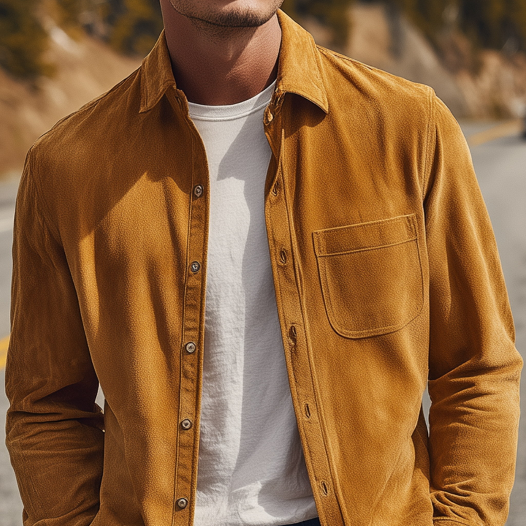 Men's Classic Casual Solid Color Thin Suede Long-sleeved Shirt MTA0188H7K