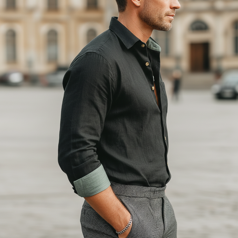 Men's Urban Business Cotton Color-block Long-sleeved Shirt MTA2486L8U