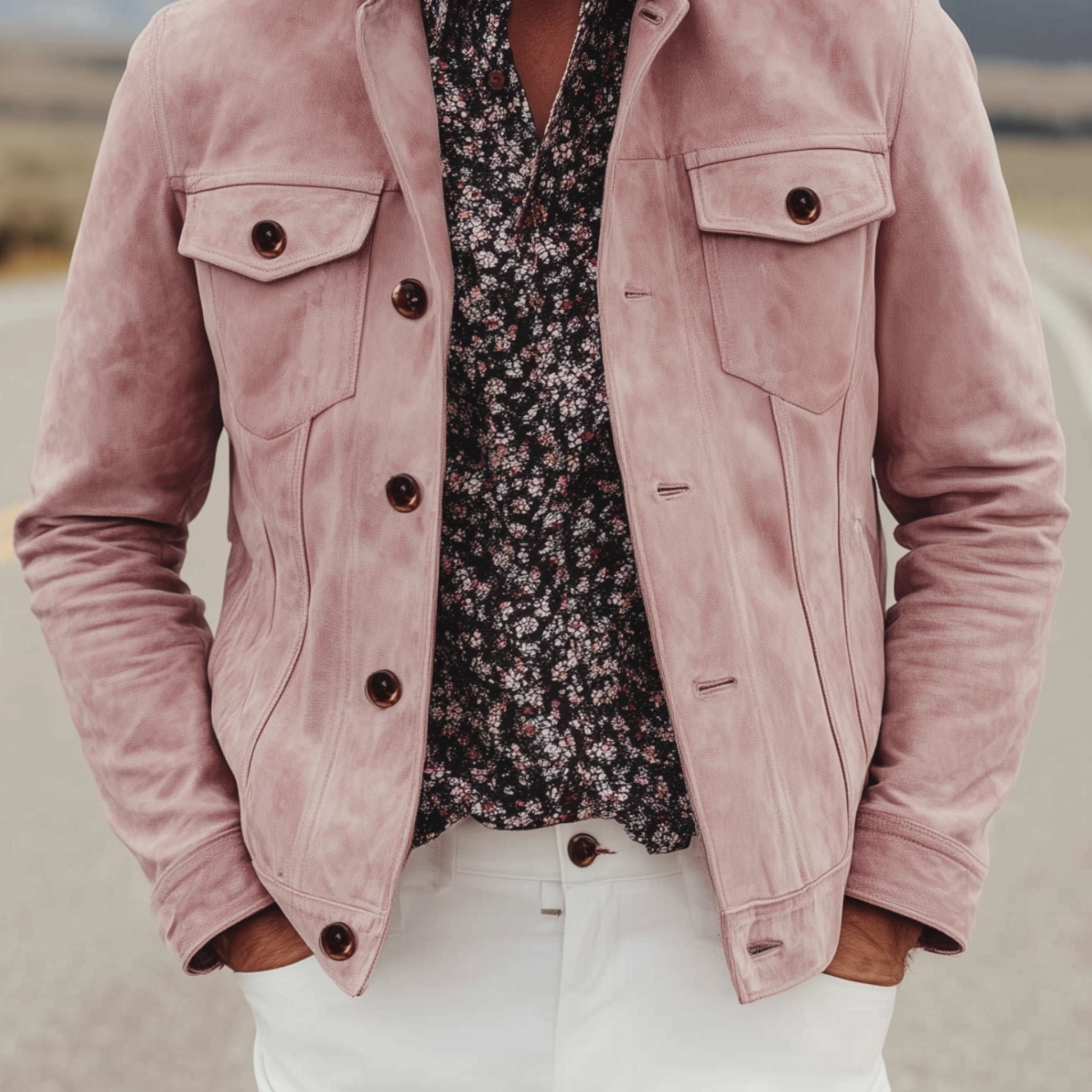 Men's Classic Casual Western Style Pink Suede Lapel Jacket MTA2709H7K