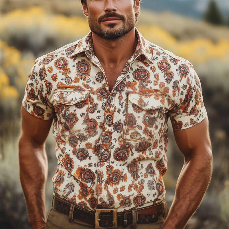 Men's Summer Retro Print Short Sleeve Shirt MTA2937D0U