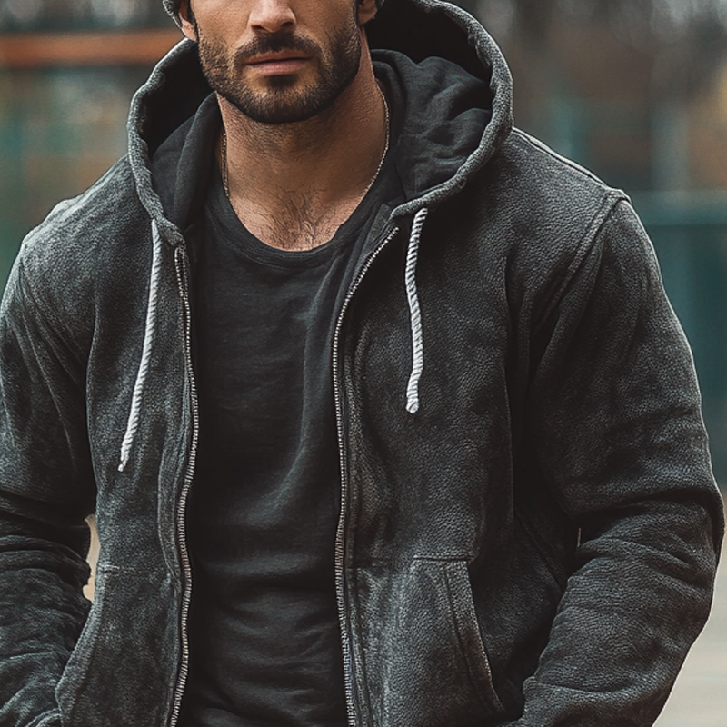 Men's Polar Fleece Vintage Zip-Up Hoodie Jacket MTA1396J1X