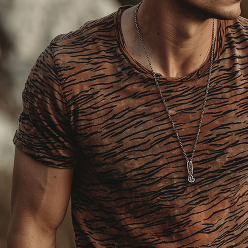Men's Retro Casual Tiger Print Round Neck Short Sleeve T-Shirt MTA1716G6TO