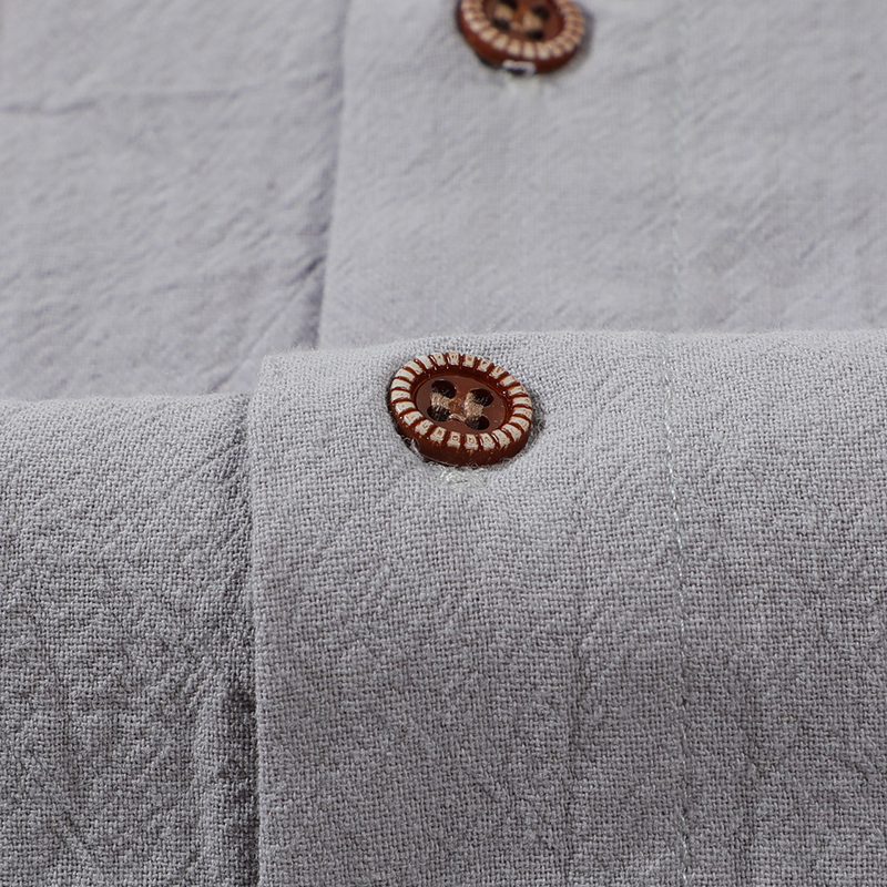 Men's Casual Solid Color Cotton And Linen Long-sleeved Lapel Shirt MTA1391H5X