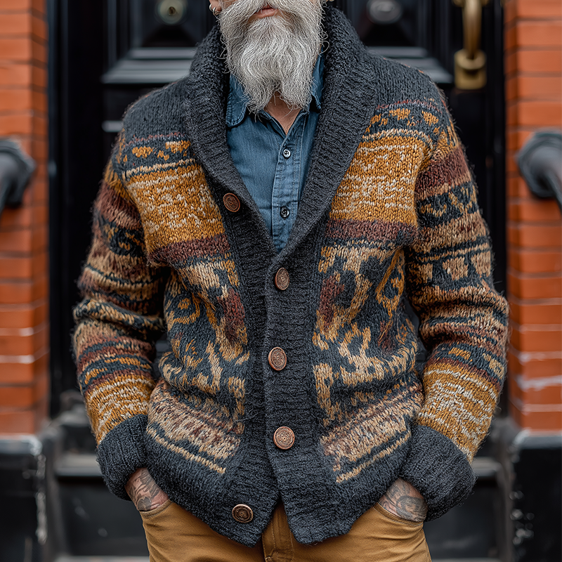 Men's Retro Casual Ethnic Style Geometric Knitted Button-Up Cardigan MTA2547K0TO