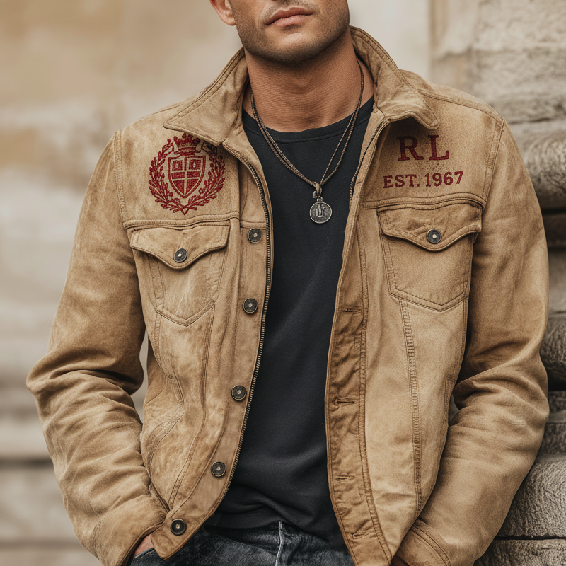 Men's Urban Retro Suede Embroidered Lapel Jacket MTA1917K7U