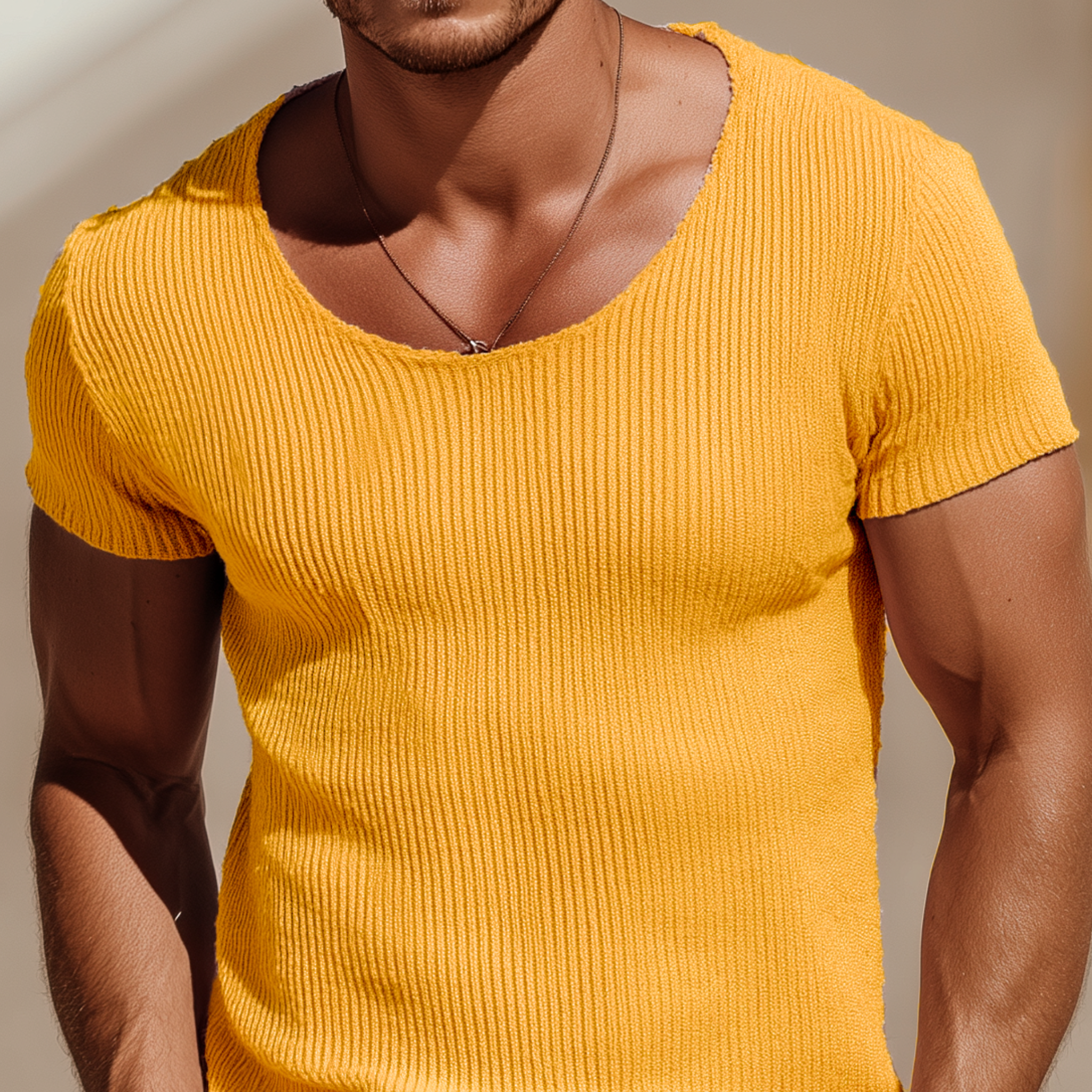 Men's Spring And Summer Casual Round Neck Slim Fit Knitted Short Sleeve T-shirt MTA2277G6K