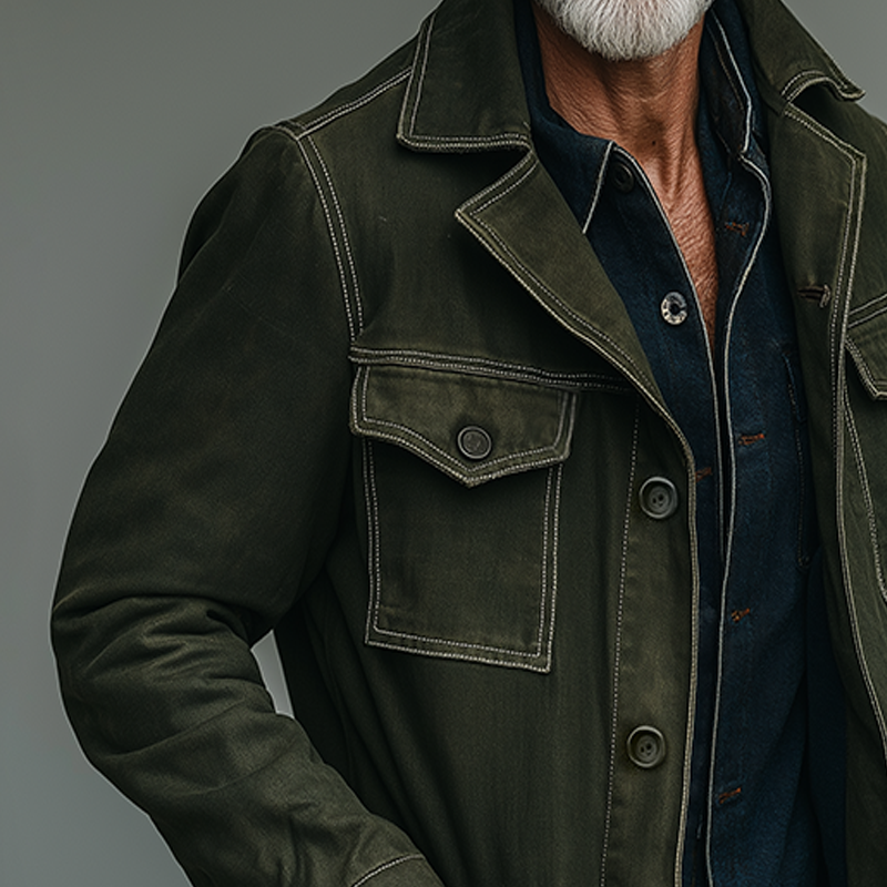 Men's Retro Casual Cotton Washed Durable Multi-Pocket Jacket MTA3090J4TO