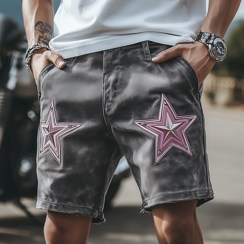 Men's Spring And Summer Fashion Casual Suede Embroidered Shorts MTA2114F0K