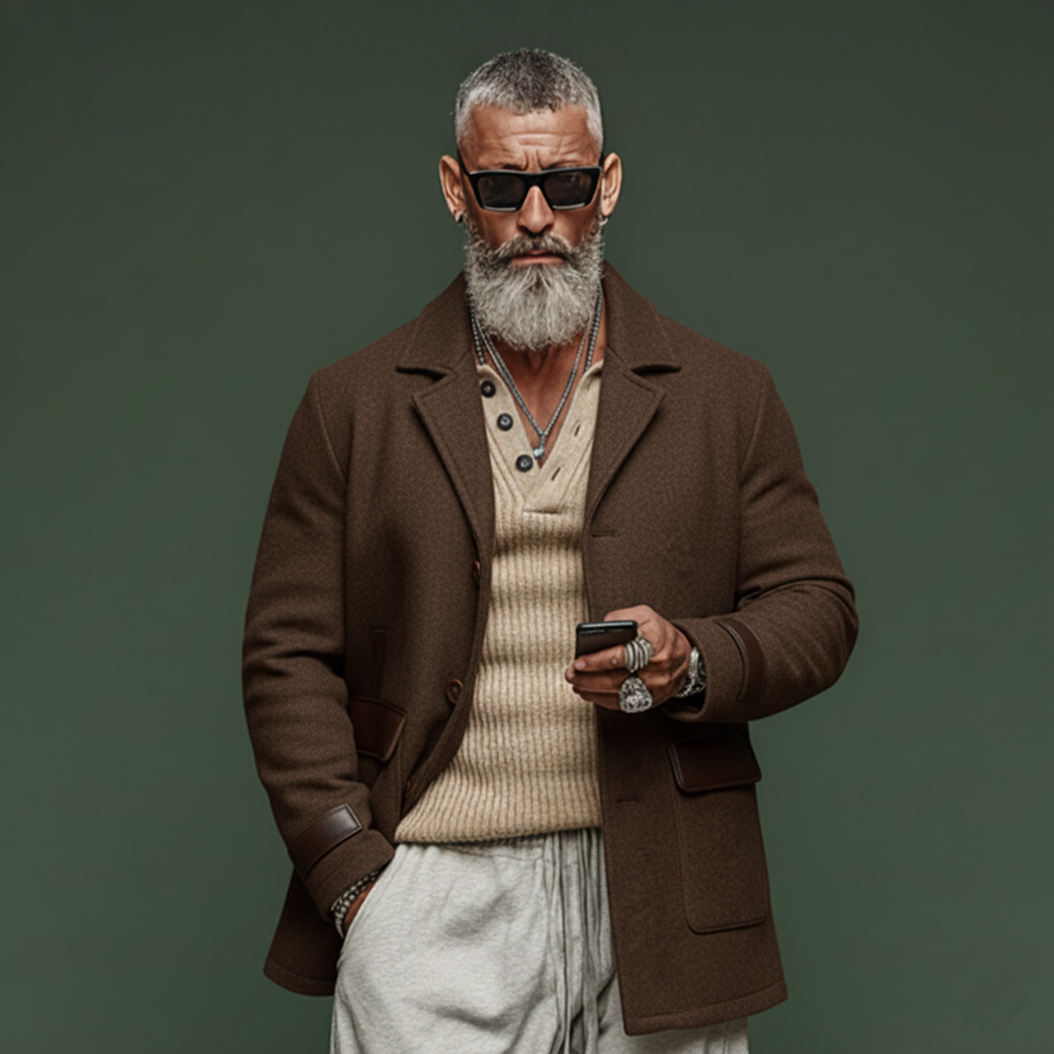 Men's Classic Retro Lapel Patchwork PU Leather Faux Wool Coat MTA0381K8K