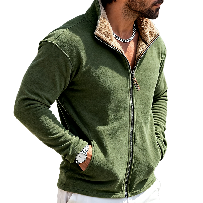 Men's Retro Casual Plush Warm Stand Collar Zipper Jacket MTA2426J3TO