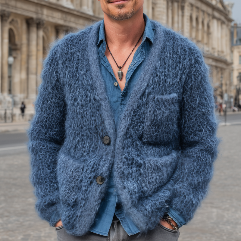 Men's Vintage Faux Mink V-Neck Button-Down Knit Cardigan MTA1789J2U