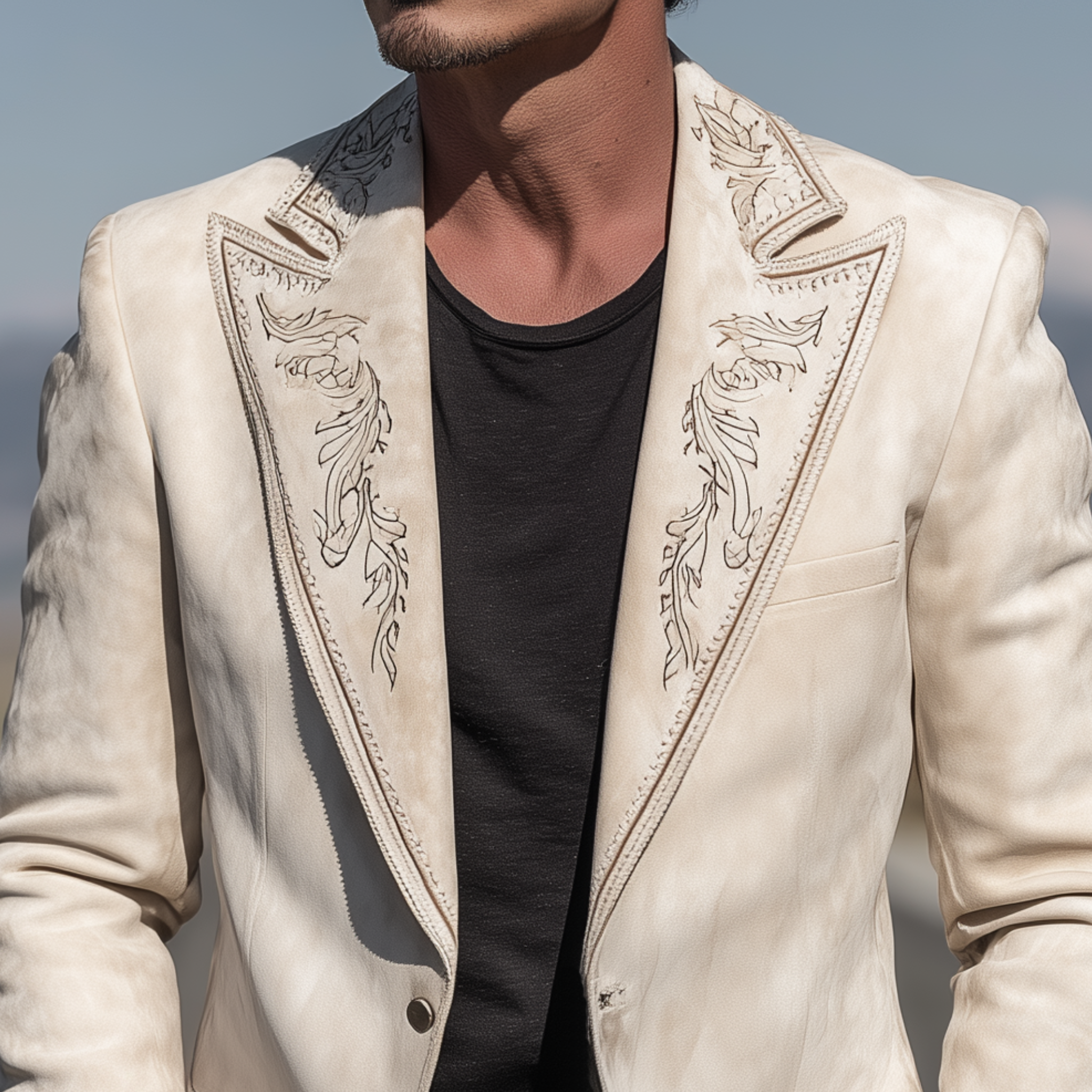Men's Classic Retro Western Cowboy Style Suede Embroidered Single-breasted Blazer MTA0217H3K