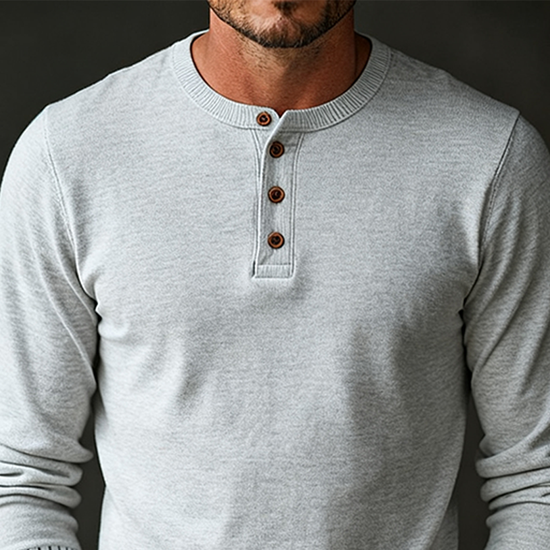 Men's Solid Color Knitted Button Pullover Sweater MTA2930J5X