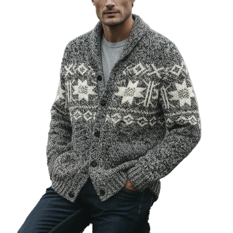 Men's Winter Vintage Knitted Jacquard Cotton Cardigan MTA1679J2P