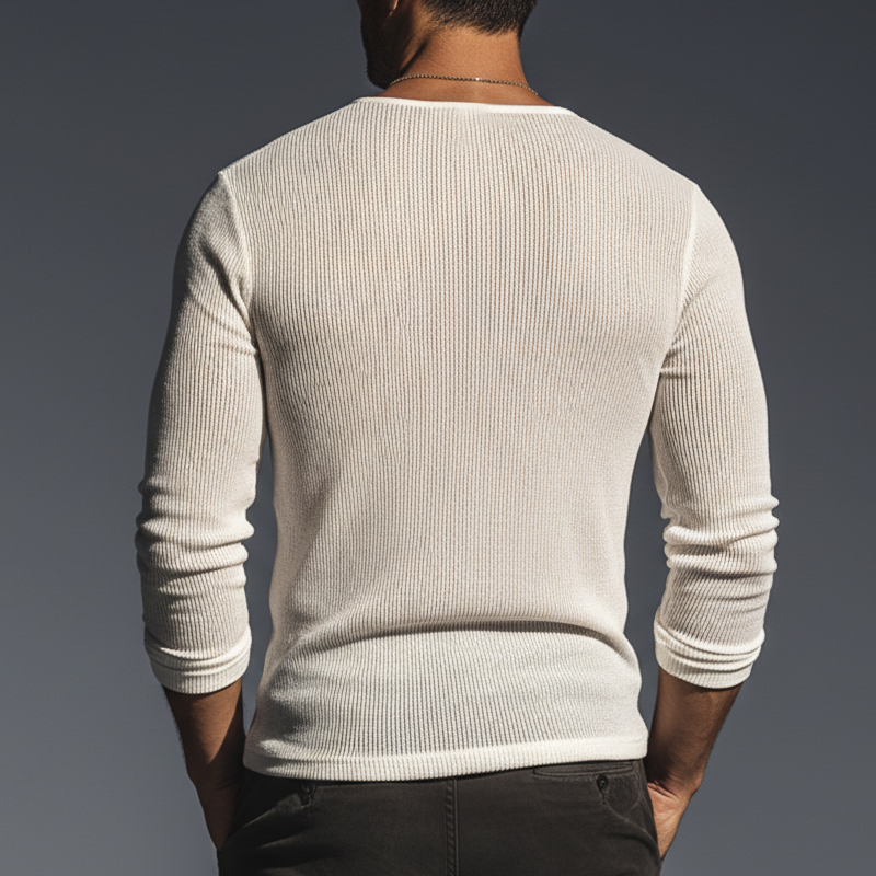 Men's Urban Slightly Sheer V-Neck High-stretch Slim Fit Long-Sleeve T-Shirt MTZ0663B0U