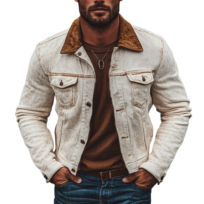 Men's Vintage Faux Suede Colorblock Jacket MTA1637I5X
