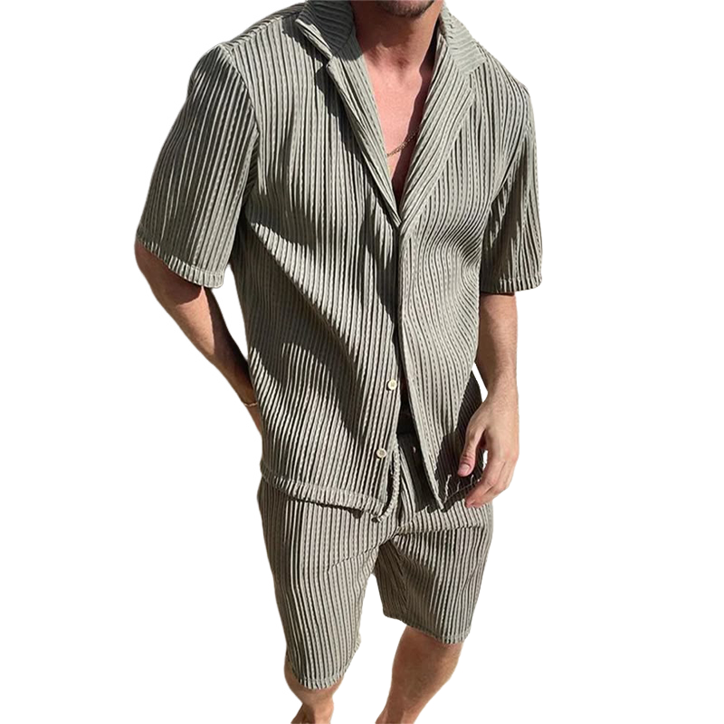 Men's Summer Fashion Casual Textured Fabric Short Sleeve Shirt Shorts Set MTA1626F3U