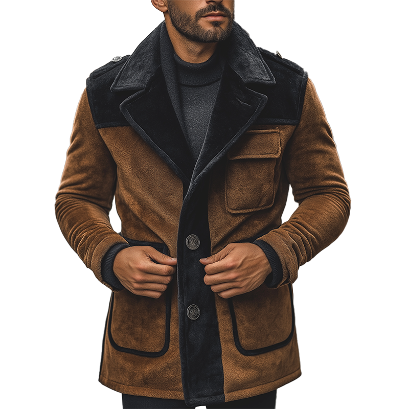 Men's Winter Retro Velvet Color Block Button Jacket MTA2773K6P