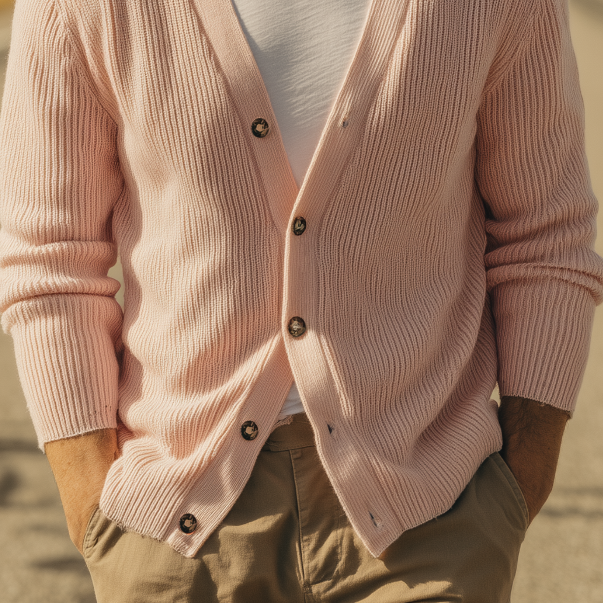 Men's Classic Casual V-neck Pink Knitted Cardigan MTA2964H0K