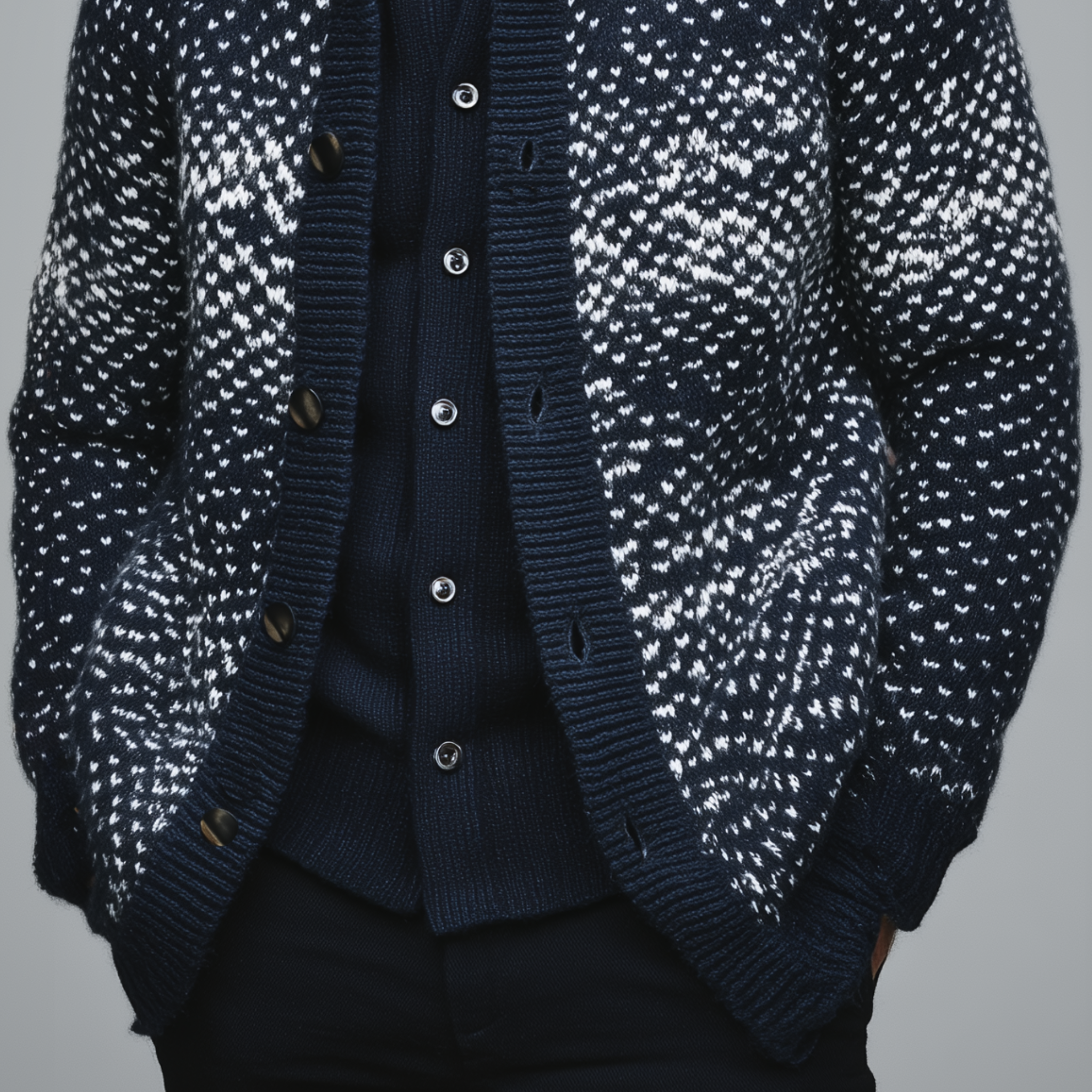 Men's Classic American Retro Single-breasted Stand-up Collar Jacquard Knit Cardigan MTA0450I9K