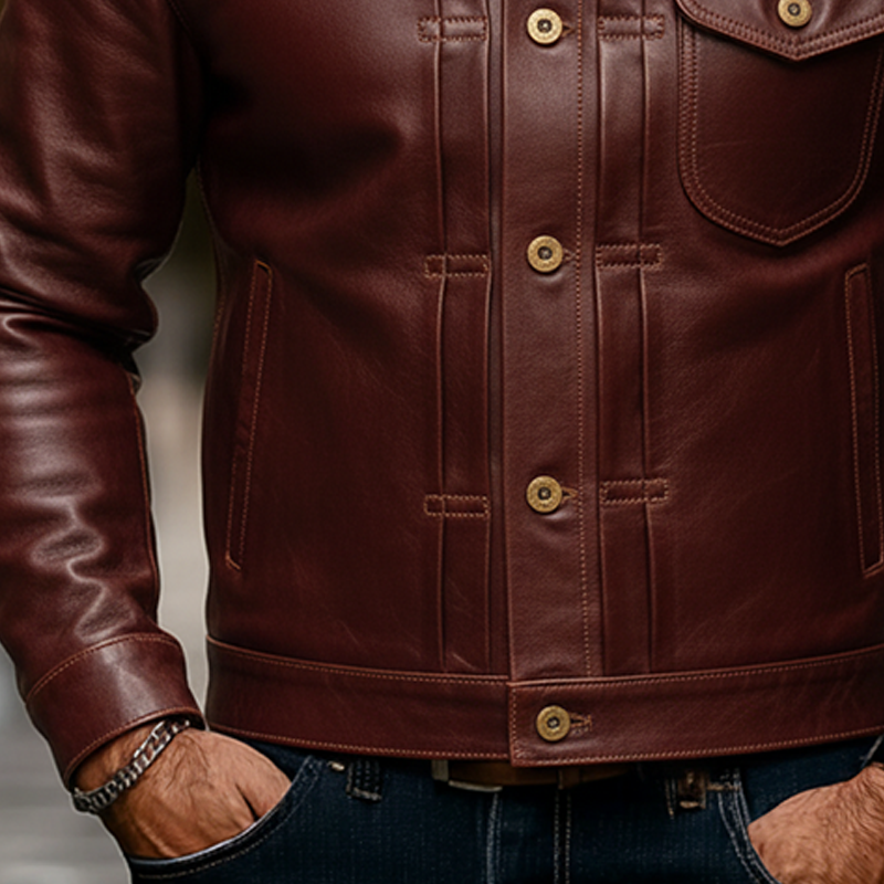Men's Casual Solid Color Single-Breasted PU Jacket MTA0533L6X